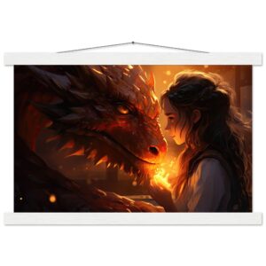 Magical Friendship - Girl and Dragon - Hanging Print - 30x45 cm / 12x18″, White wall hanger