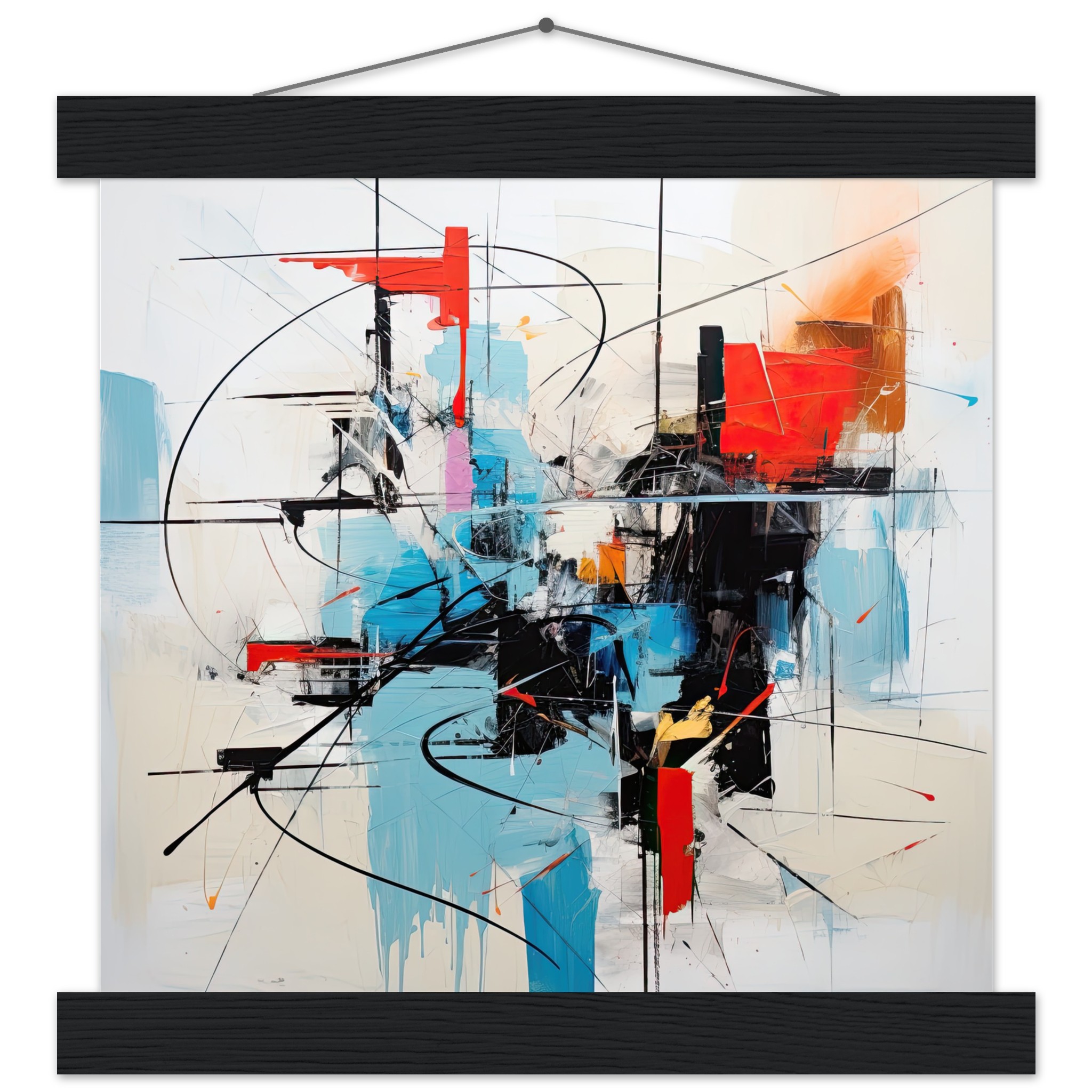 Abstract White Painted Hanging Print – 25×25 cm / 10×10″, Black wall hanger