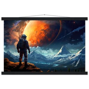 The Great Moon - Astronaut Hanging Print - 40x60 cm / 16x24″, Black wall hanger