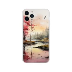 Red Lake Sunset – Watercolor Landscape Phone Case - Flexi case, Apple - iPhone 11 Pro