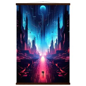 Digital Paradise Abstract Futuristic Hanging Print - 60x90 cm / 24x36″, Dark wood wall hanger