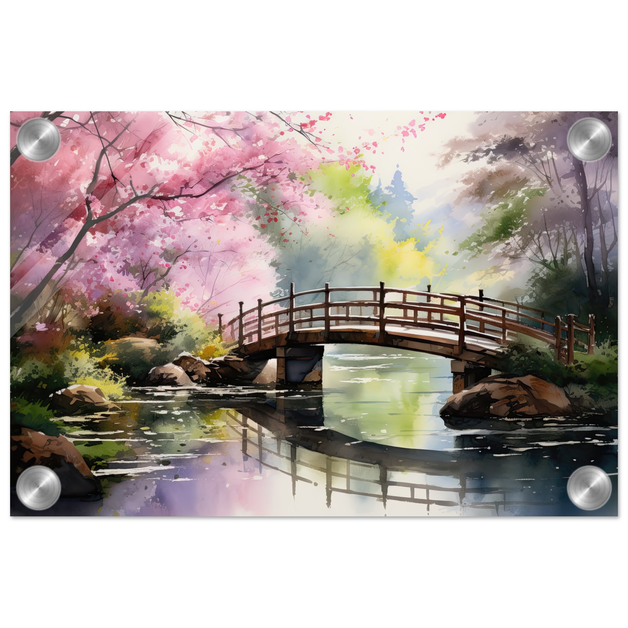 Cherry Blossom Bridge Watercolor Acrylic Print – 20×30 cm / 8×12″