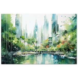 Rainy City Day Watercolor Canvas Print - 50x75 cm / 20x30″, Slim