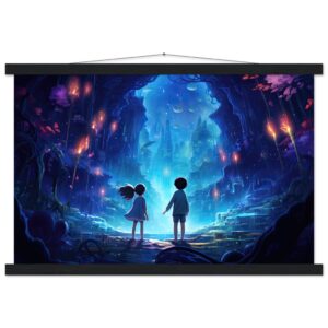 A World of Wonder - Anime Style Hanging Print - 40x60 cm / 16x24″, Black wall hanger