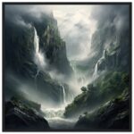 Mountain Waterfalls Rugged Framed Print