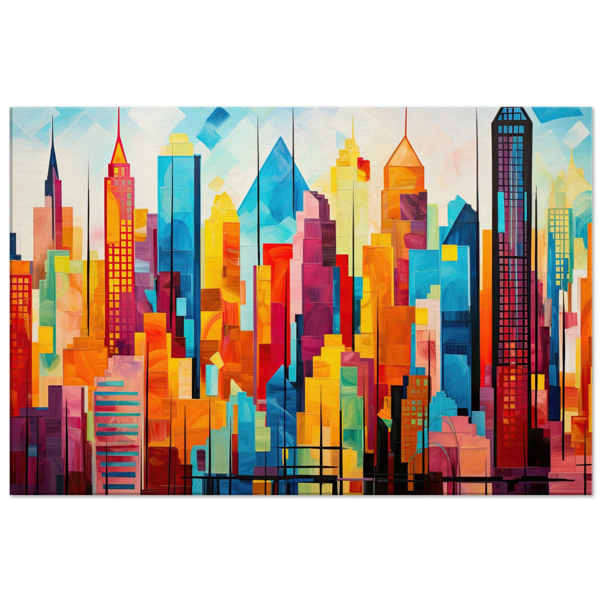 Colorful Abstract Cityscape Painted – Canvas Print – 60×90 cm / 24×36″, Thick
