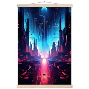 Digital Paradise Abstract Futuristic Hanging Print - 40x60 cm / 16x24″, Natural wood wall hanger