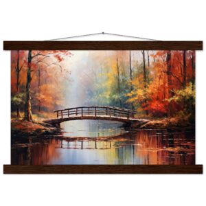 Autumn Bridge - Acrylic Painting Hanging Print - 30x45 cm / 12x18″, Dark wood wall hanger
