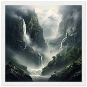Mountain Waterfalls Rugged Framed Print