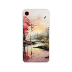 Red Lake Sunset – Watercolor Landscape Phone Case - Flexi case, Apple - iPhone XR