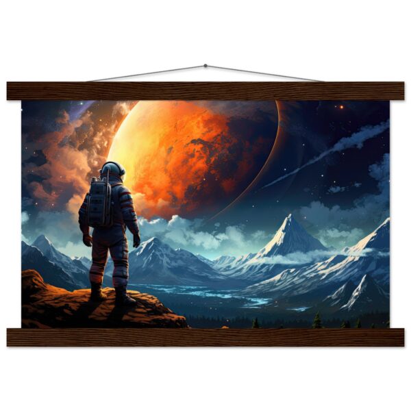 The Great Moon - Astronaut Hanging Print - 30x45 cm / 12x18″, Dark wood wall hanger