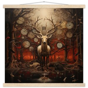 Forest Spirit God of Time Hanging Print - 50x50 cm / 20x20″, Natural wood wall hanger