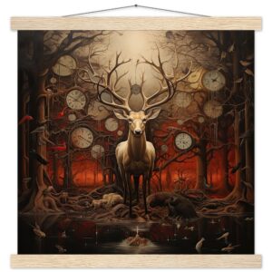 Forest Spirit God of Time Hanging Print - 40x40 cm / 16x16″, Natural wood wall hanger