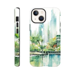 Rainy City Day Watercolor Phone Case - Tough case, Apple - iPhone 13 Mini