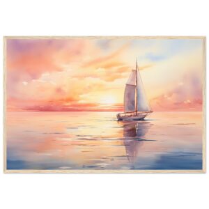 Beautiful Watercolor Sunset Sailboat Framed Print