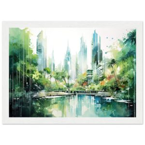 Rainy City Day Watercolor Framed Print