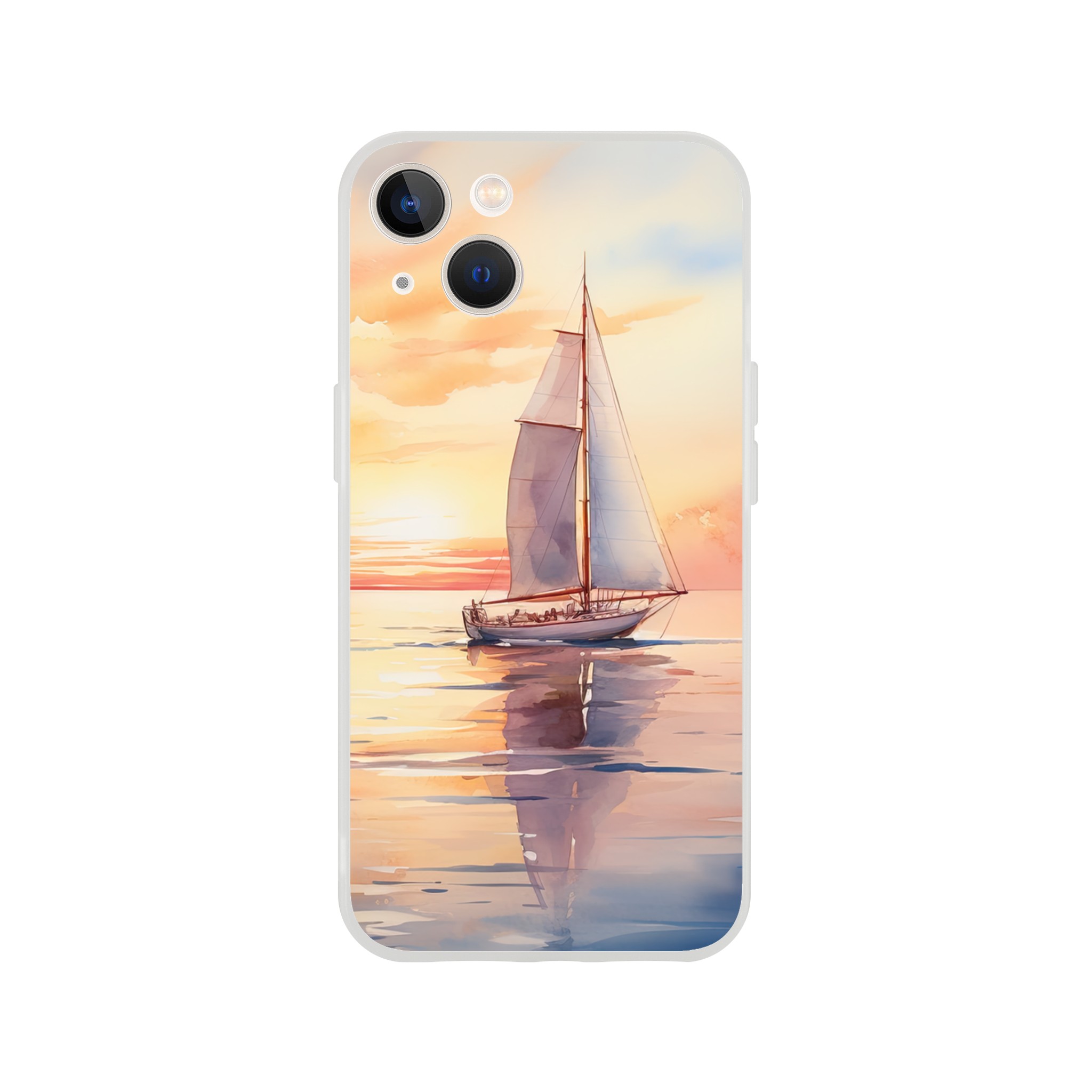 Beautiful Watercolor Sunset Sailboat Phone Case – Flexi case, Apple – iPhone 13