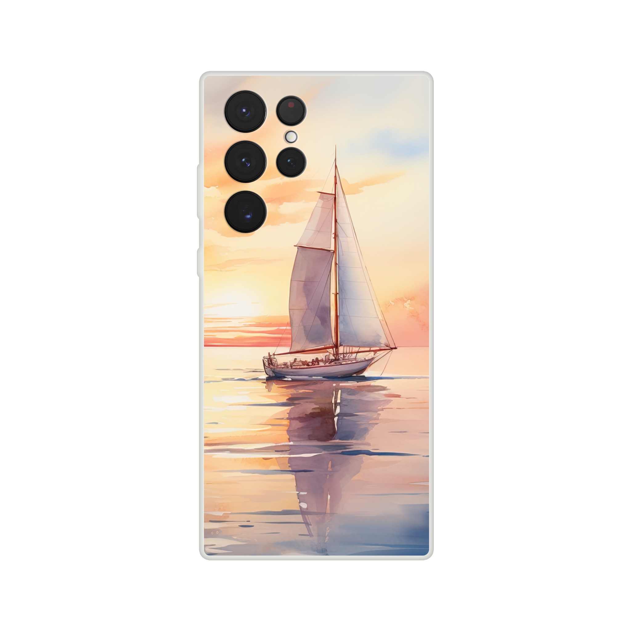 Beautiful Watercolor Sunset Sailboat Phone Case – Flexi case, Samsung – Galaxy S22 Ultra