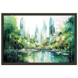 Rainy City Day Watercolor Framed Print