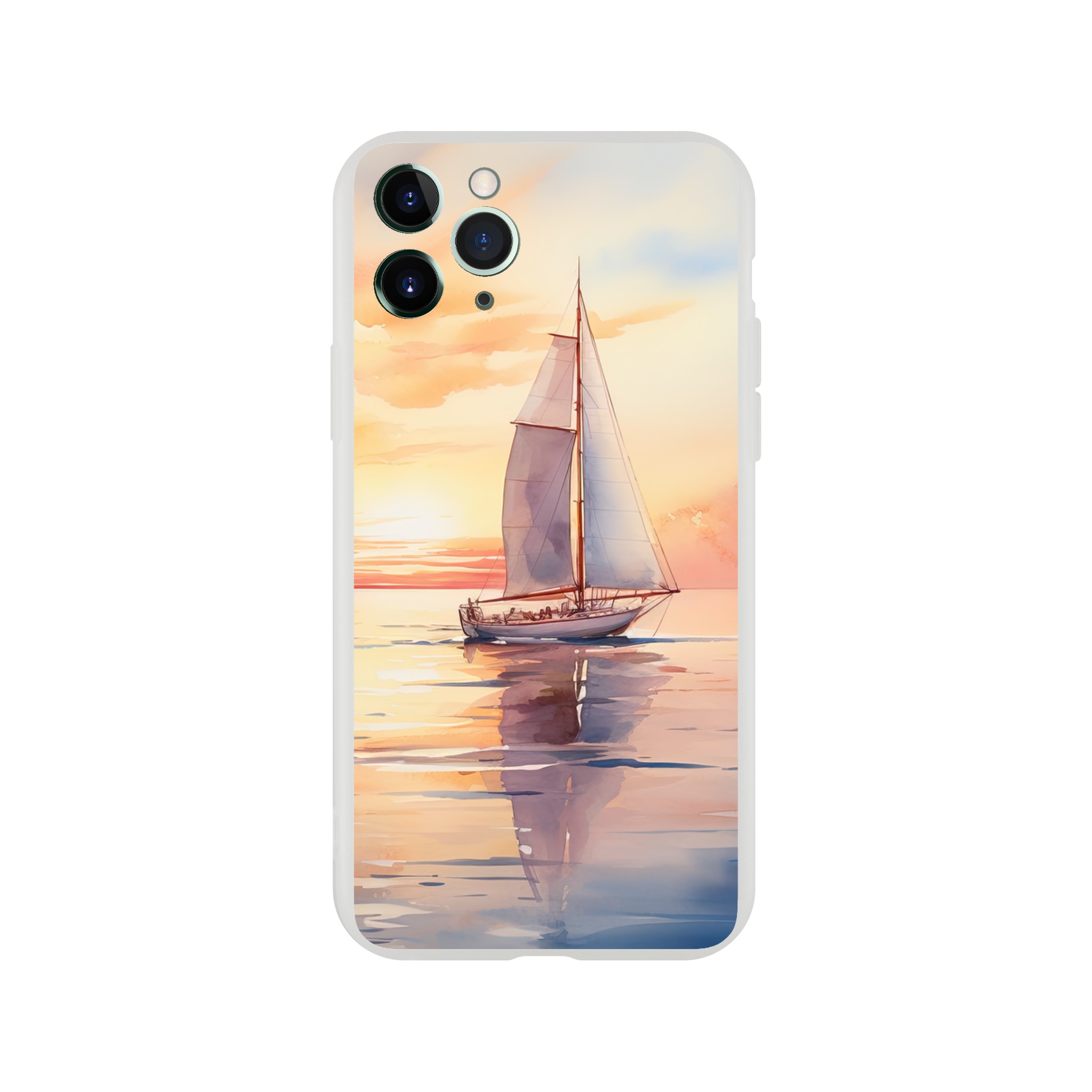 Beautiful Watercolor Sunset Sailboat Phone Case – Flexi case, Apple – iPhone 11 Pro