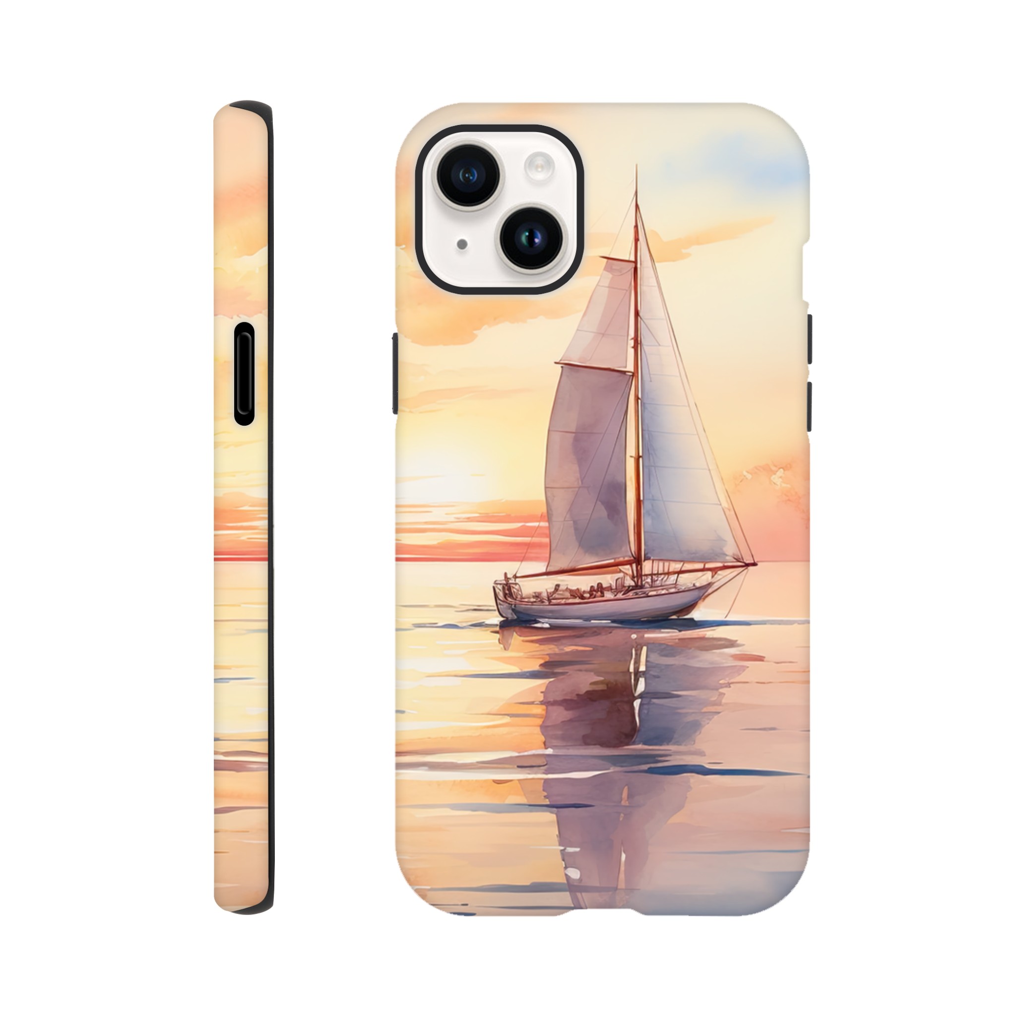 Beautiful Watercolor Sunset Sailboat Phone Case – Tough case, Apple – iPhone 14 Plus