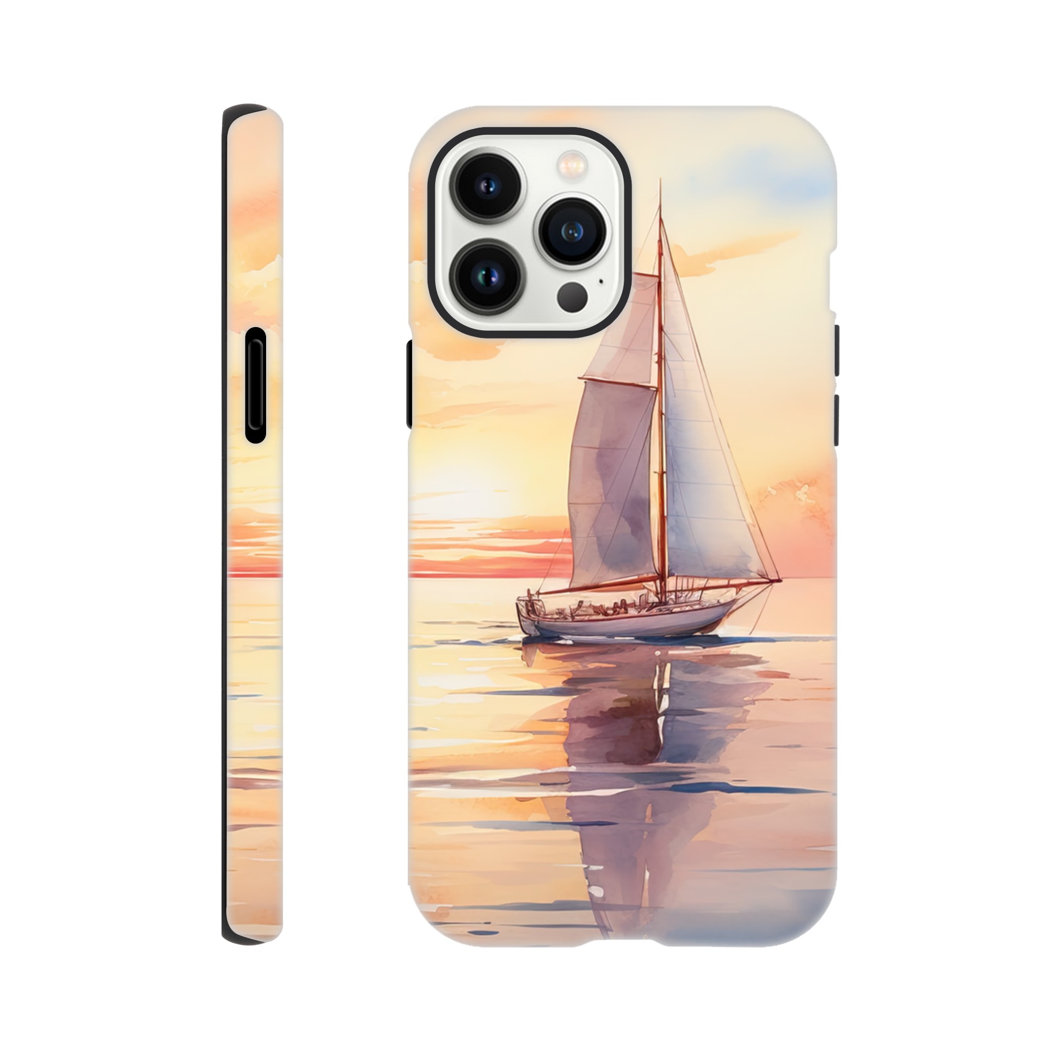 Beautiful Watercolor Sunset Sailboat Phone Case – Tough case, Apple – iPhone 13 Pro Max