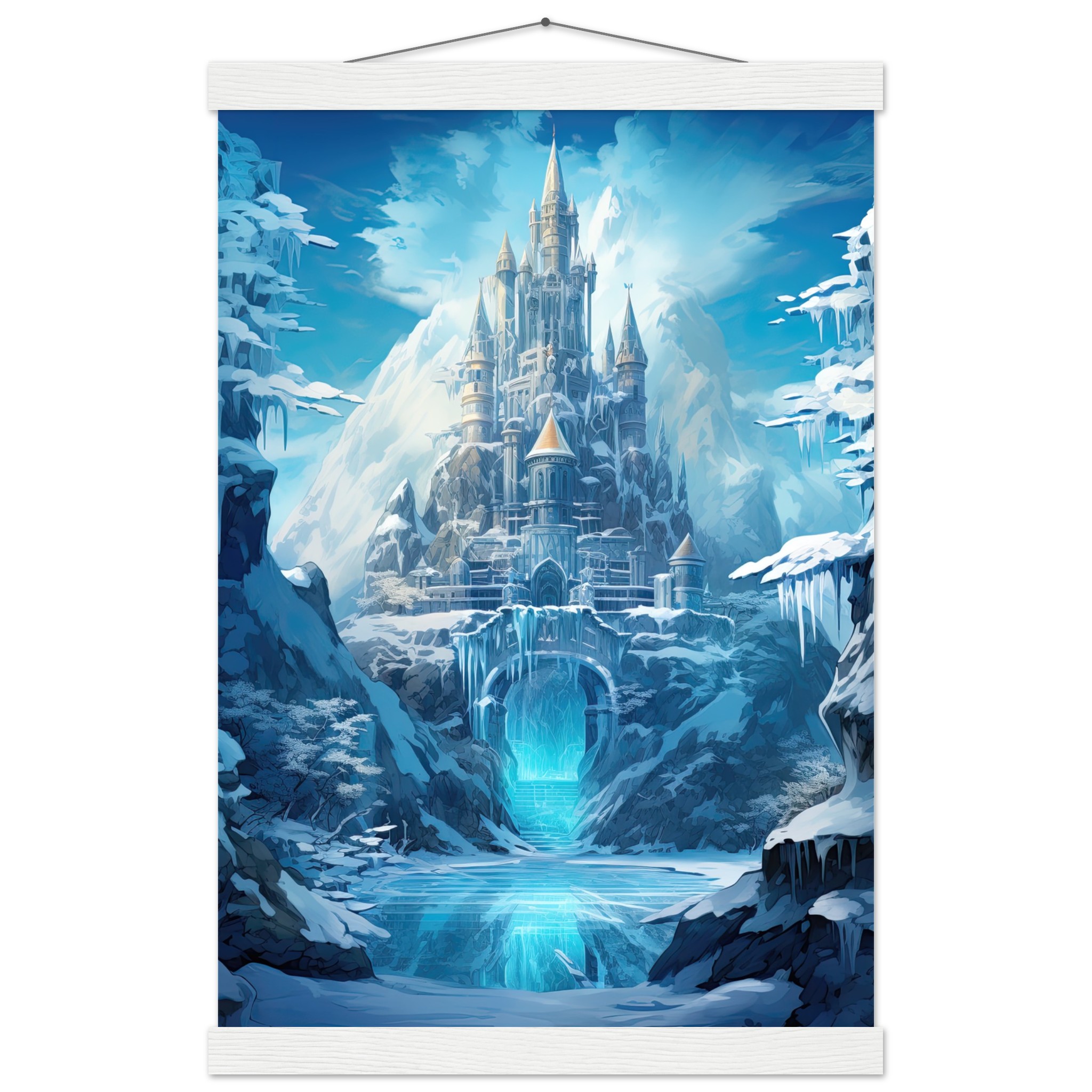 Frozen Icebound Castle Hanging Print – 30×45 cm / 12×18″, White wall hanger
