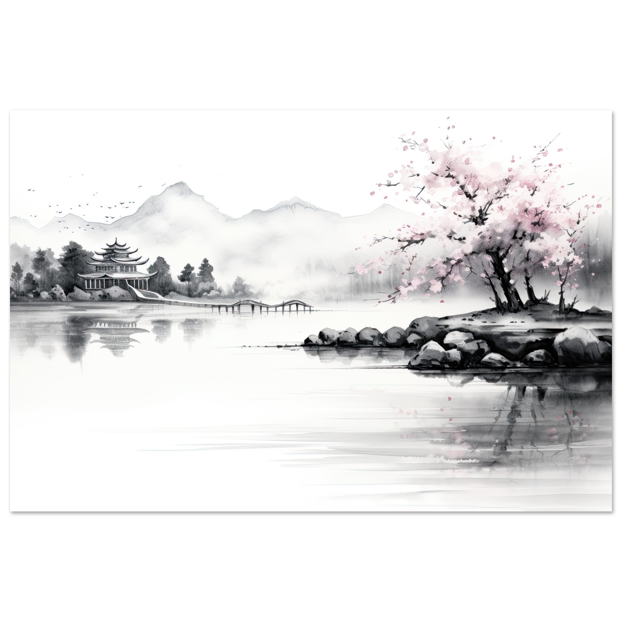 Tranquil Japanese Lake Art Poster – 30×45 cm / 12×18″