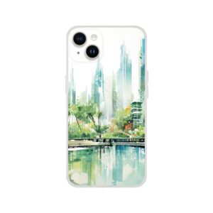 Rainy City Day Watercolor Phone Case - Flexi case, Apple - iPhone 14 Plus