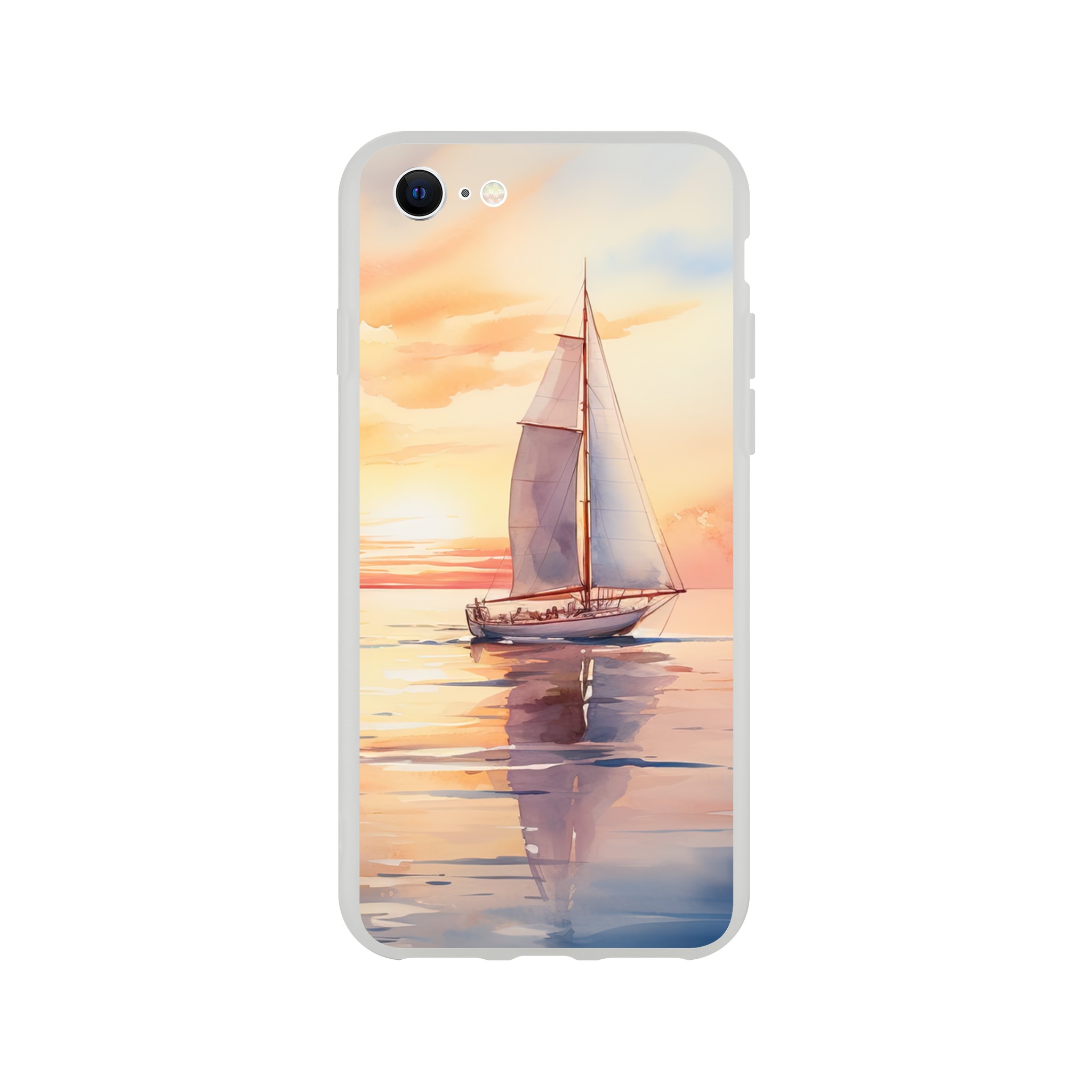 Beautiful Watercolor Sunset Sailboat Phone Case – Flexi case, Apple – iPhone SE