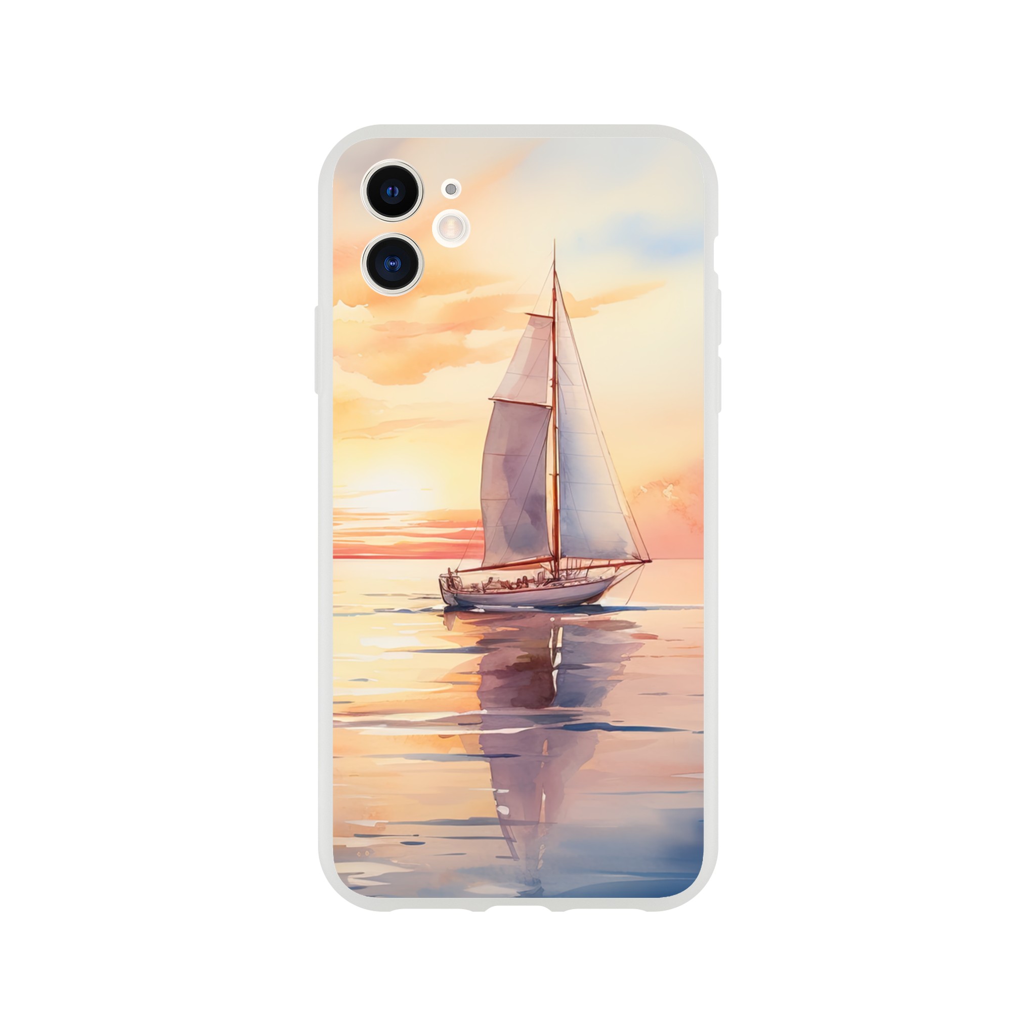 Beautiful Watercolor Sunset Sailboat Phone Case – Flexi case, Apple – iPhone 11