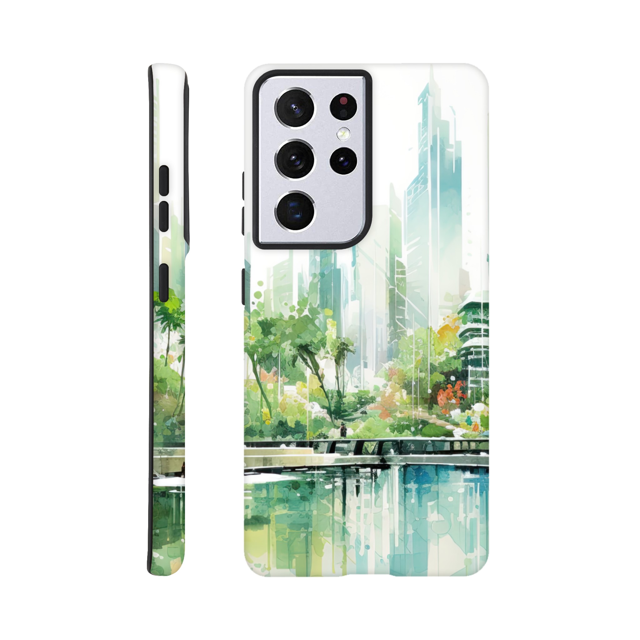 Rainy City Day Watercolor Phone Case – Tough case, Samsung – Galaxy S21 Ultra