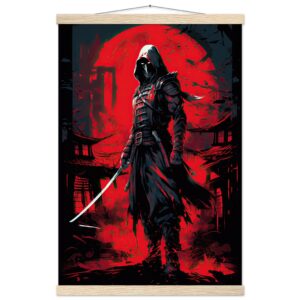 Stealthy Ninja Assassin Hanging Print - 40x60 cm / 16x24″, Natural wood wall hanger