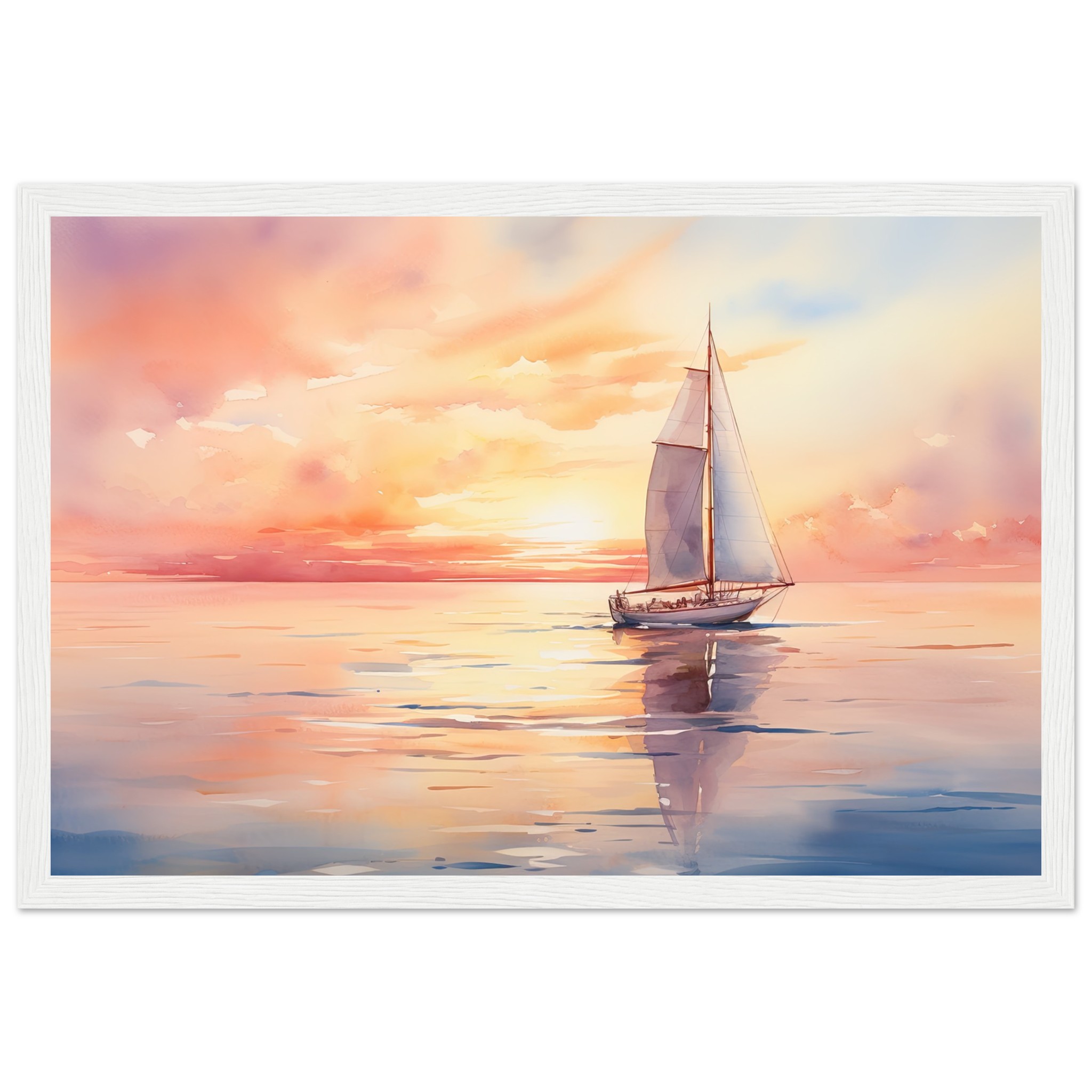 Beautiful Watercolor Sunset Sailboat Framed Print