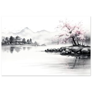 Tranquil Japanese Lake Metal Print - 50x75 cm / 20x30″