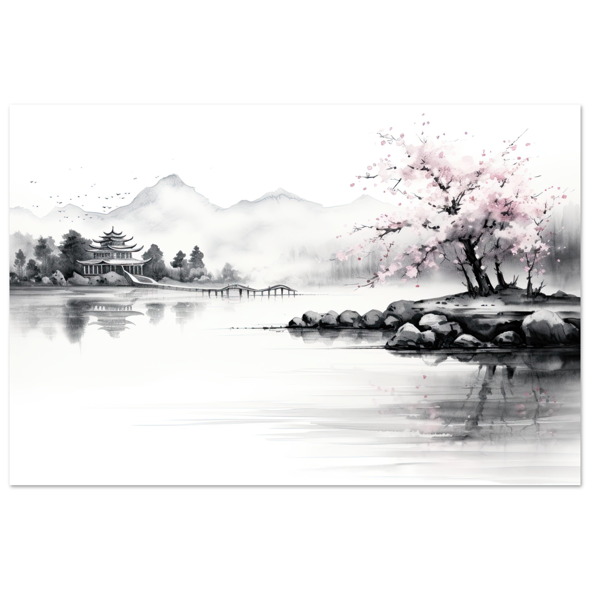 Tranquil Japanese Lake Metal Print - 50x75 cm / 20x30″