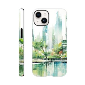 Rainy City Day Watercolor Phone Case - Tough case, Apple - iPhone 14