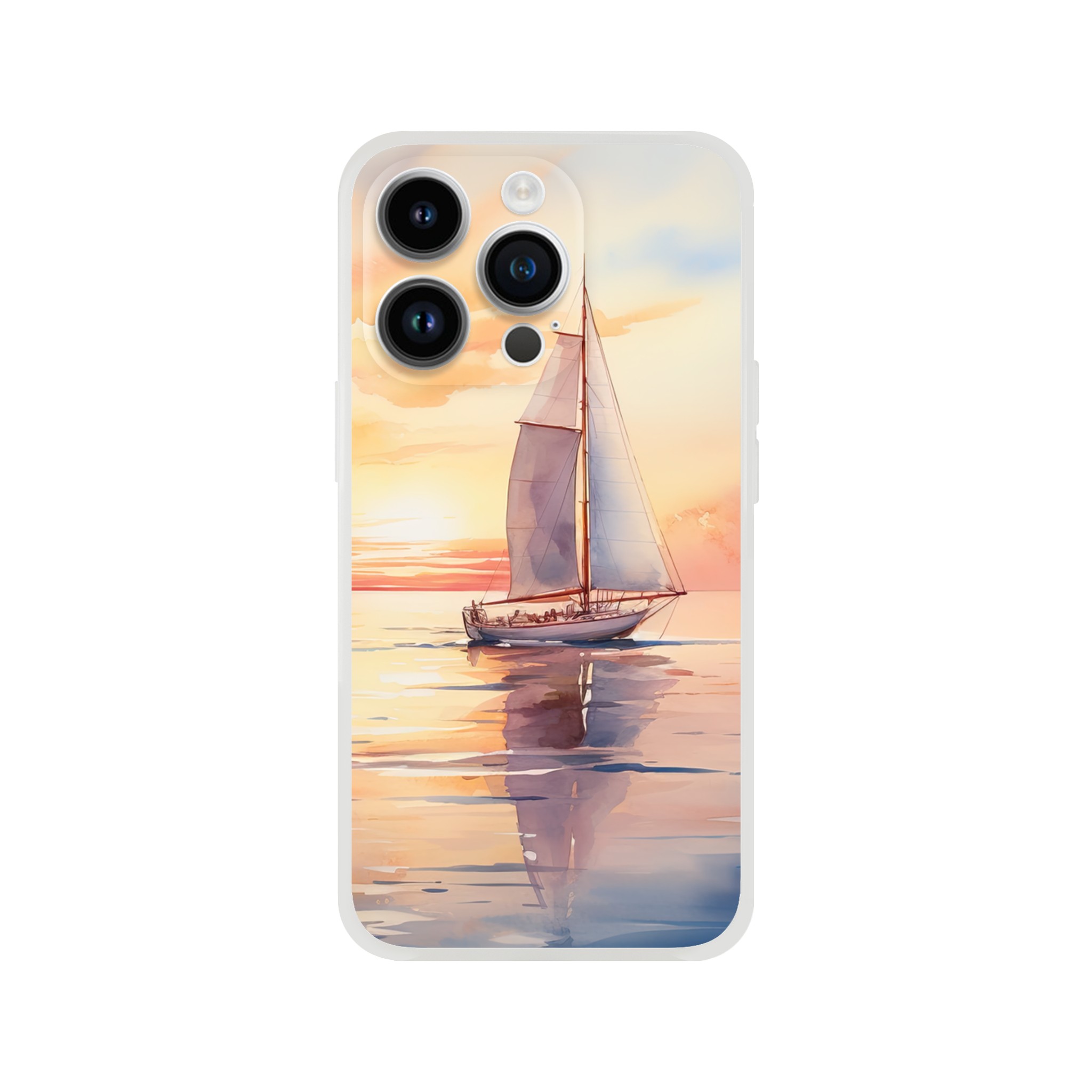 Beautiful Watercolor Sunset Sailboat Phone Case – Flexi case, Apple – iPhone 14 Pro