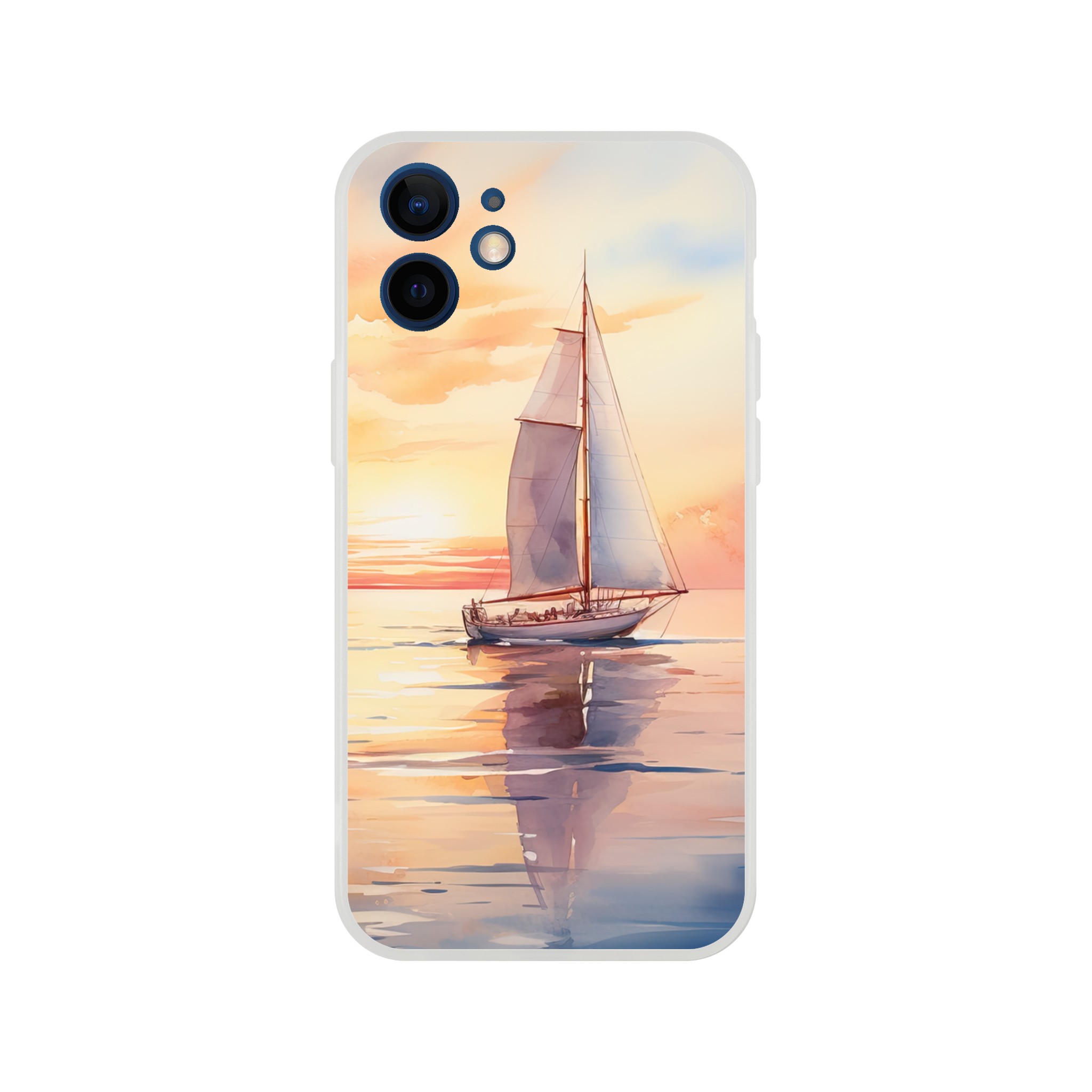 Beautiful Watercolor Sunset Sailboat Phone Case – Flexi case, Apple – iPhone 12 Mini