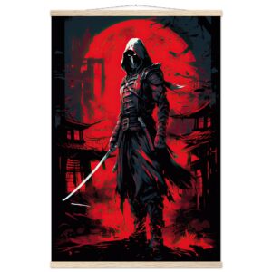 Stealthy Ninja Assassin Hanging Print - 60x90 cm / 24x36″, Natural wood wall hanger