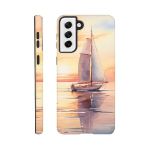 Beautiful Watercolor Sunset Sailboat Phone Case - Tough case, Samsung - Galaxy S21 Plus
