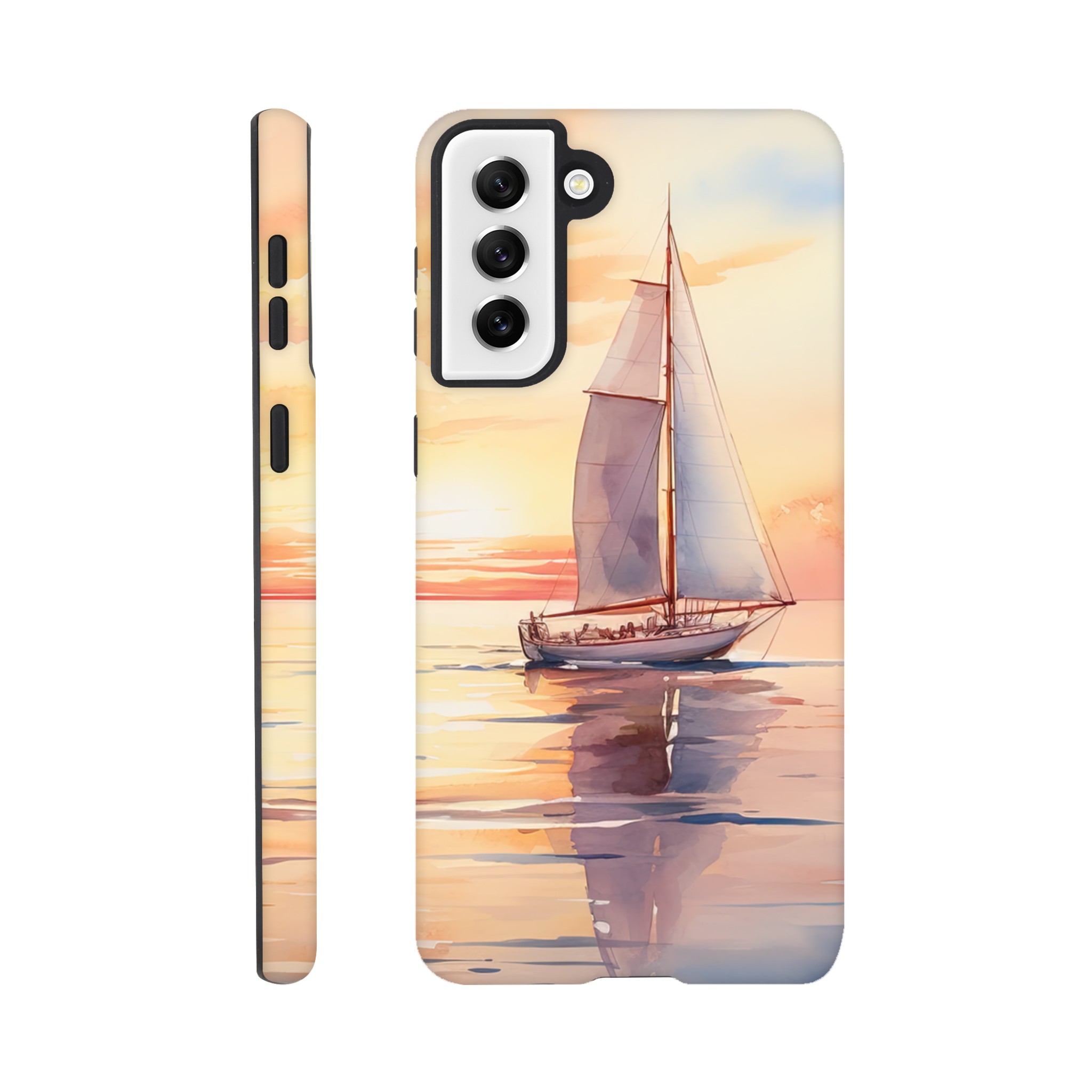 Beautiful Watercolor Sunset Sailboat Phone Case – Tough case, Samsung – Galaxy S21 Plus