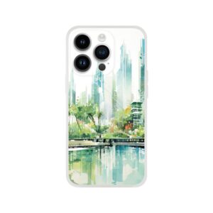 Rainy City Day Watercolor Phone Case - Flexi case, Apple - iPhone 14 Pro