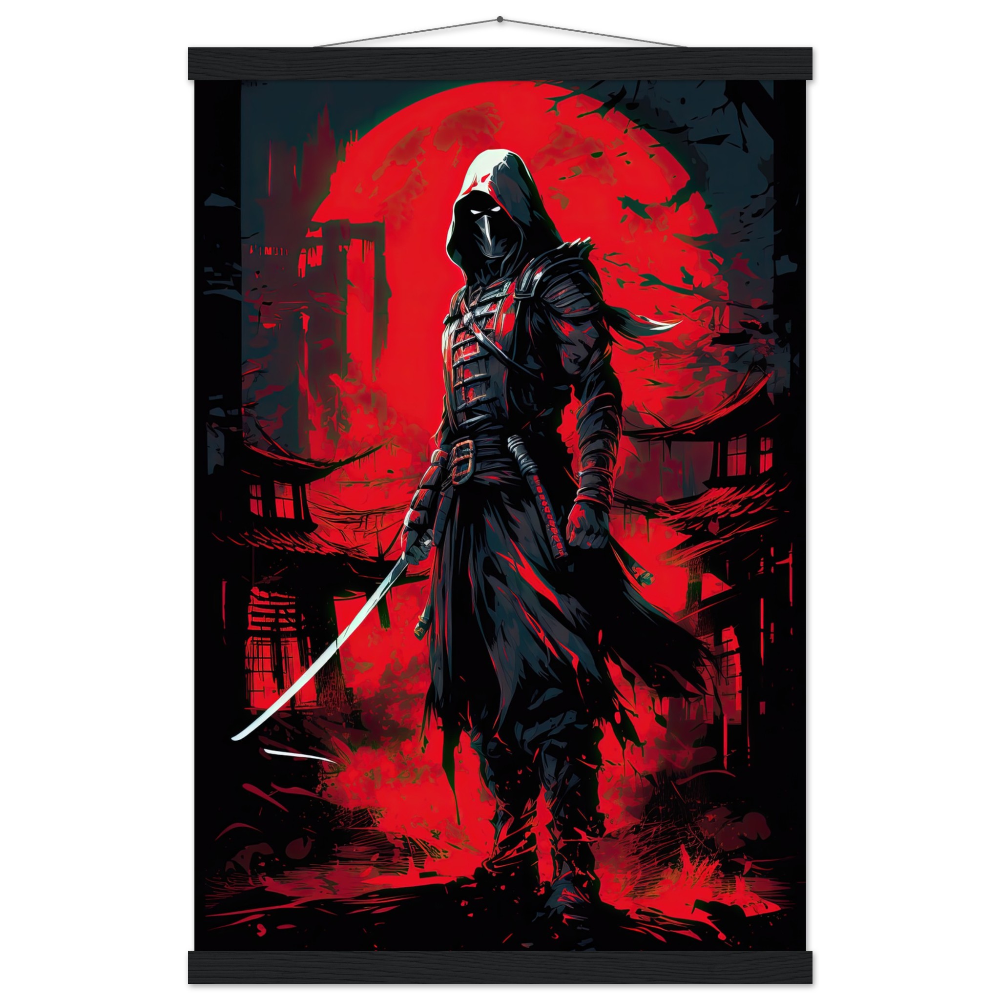 Stealthy Ninja Assassin Hanging Print – 40×60 cm / 16×24″, Black wall hanger