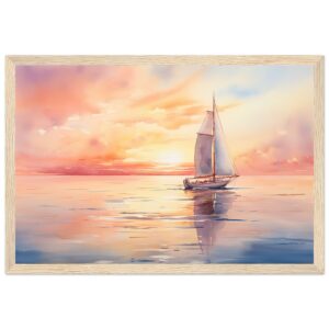 Beautiful Watercolor Sunset Sailboat Framed Print