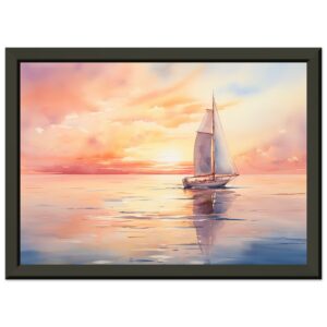 Beautiful Watercolor Sunset Sailboat Framed Print