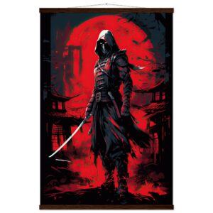 Stealthy Ninja Assassin Hanging Print - 60x90 cm / 24x36″, Dark wood wall hanger