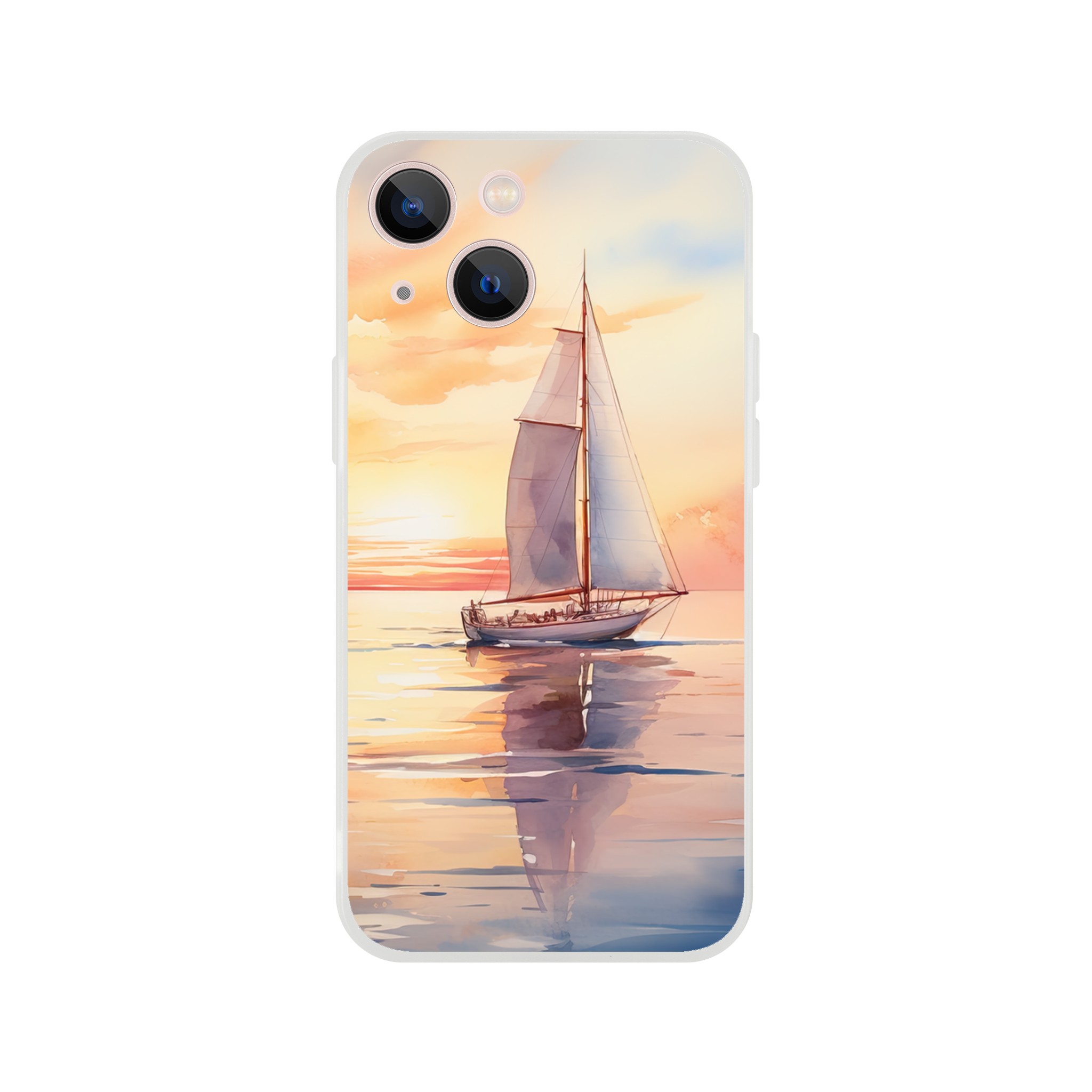 Beautiful Watercolor Sunset Sailboat Phone Case – Flexi case, Apple – iPhone 13 Mini
