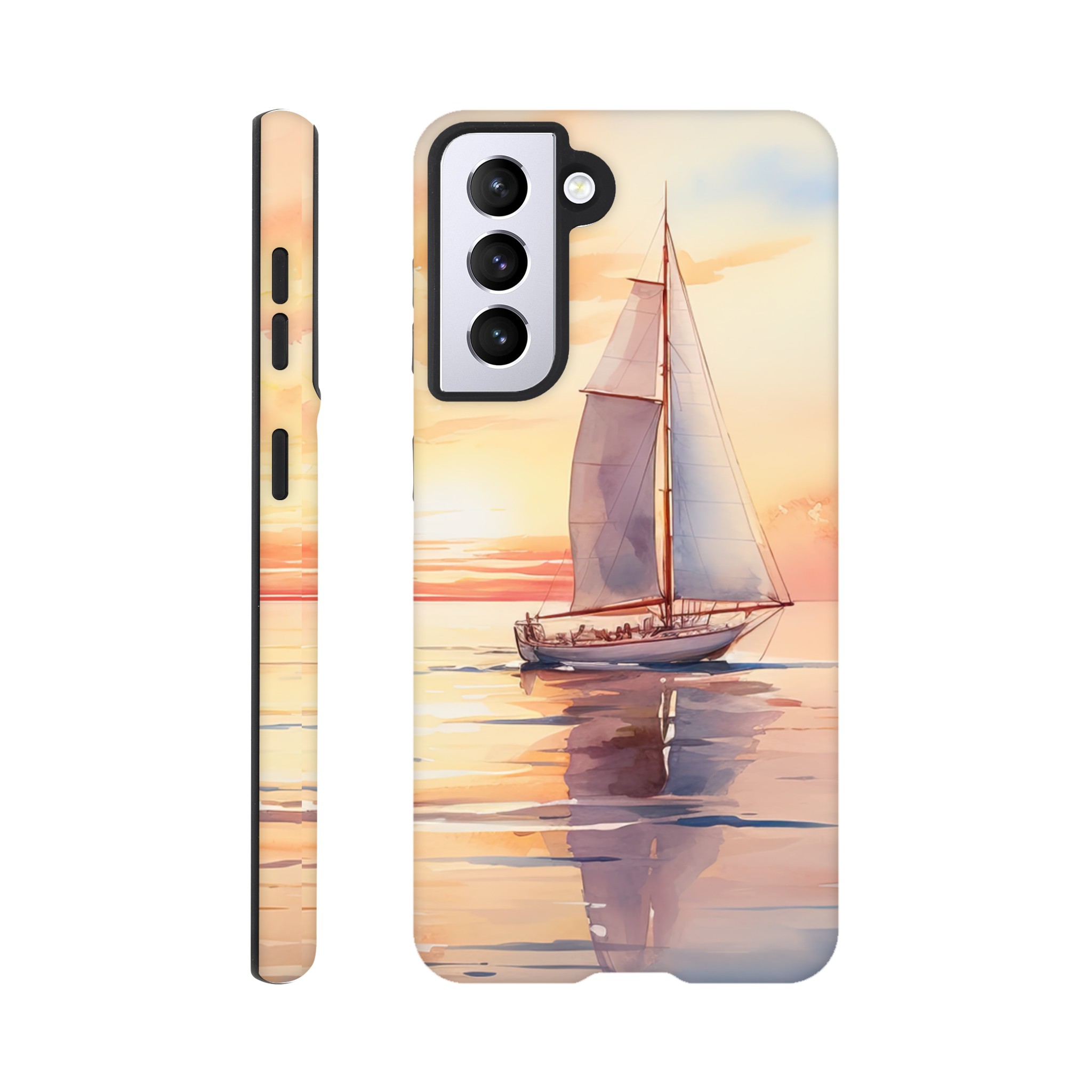 Beautiful Watercolor Sunset Sailboat Phone Case – Tough case, Samsung – Galaxy S21