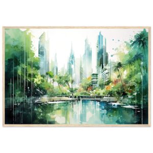 Rainy City Day Watercolor Framed Print